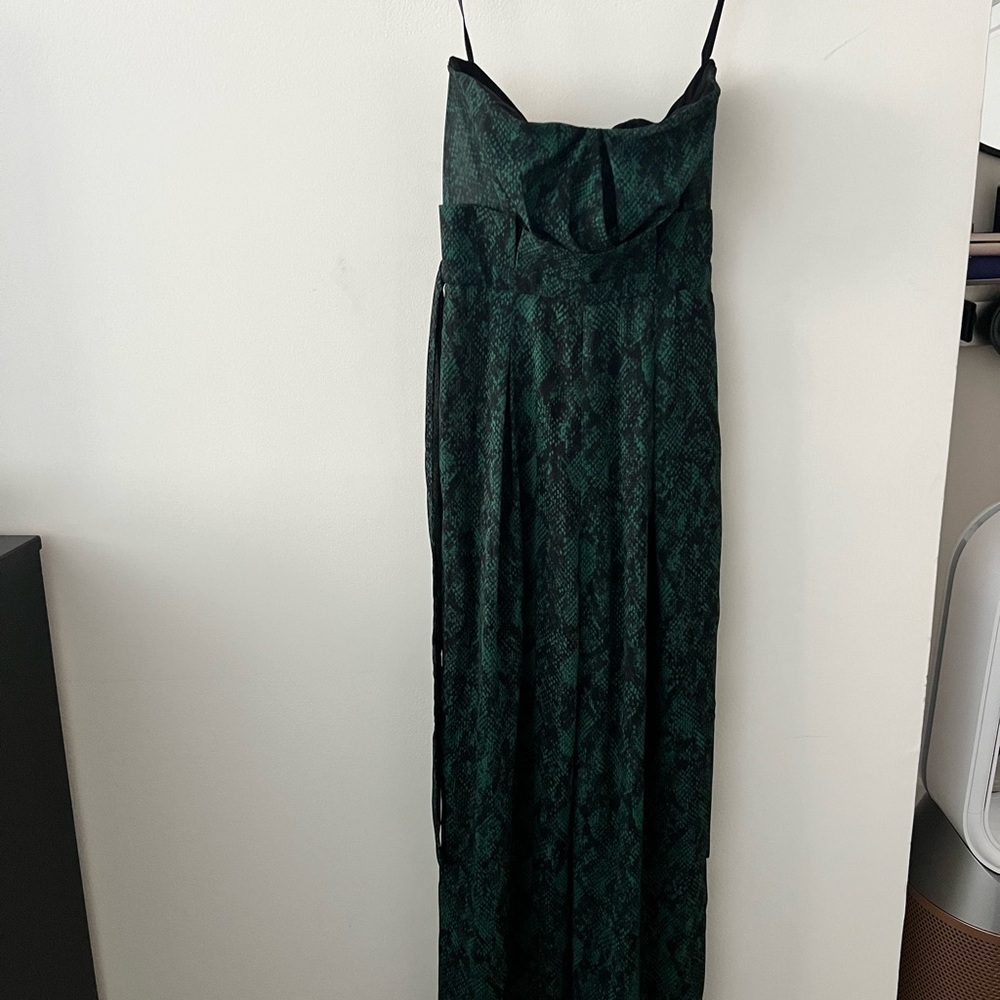 Michael Costello Gwendolyn Jumpsuit in Green Snake XS